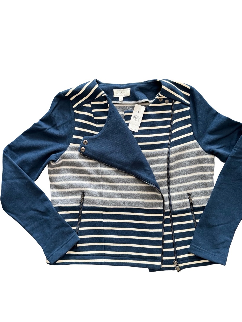 Lou & Grey Navy and Gray Women’s Soft Striped Moto Jacket Size S, NWT